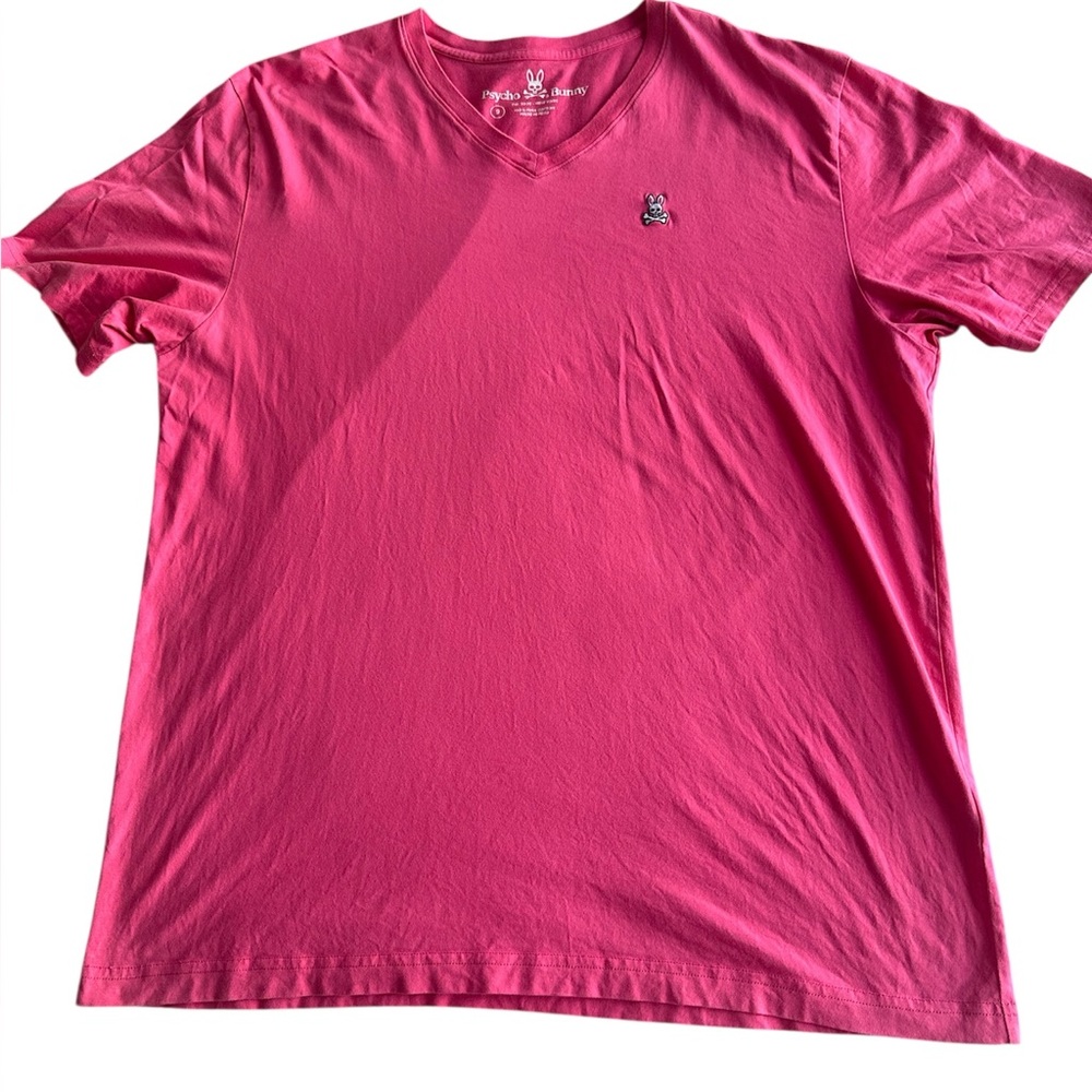 Psycho Bunny Men's T-Shirt Size 9/XXXL Pink V-Neck‎ Embroidered Logo 100% Cotton